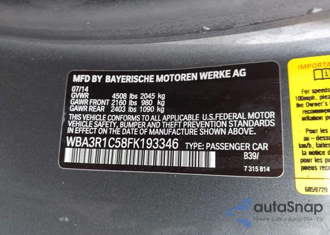 2015 BMW 435I z USA, uszkodzony, nr VIN WBA3R1C58FK193346